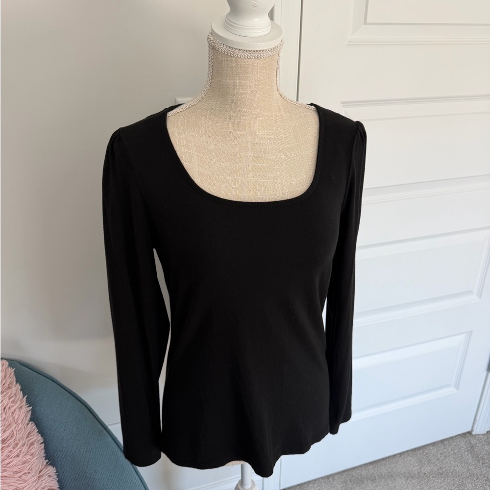 Rachel Zoe Black Long Sleeve Scoop Neck Top